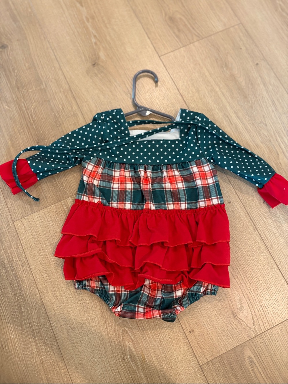 Toddler Green Plaid & Red Ruffle Romper